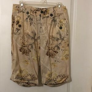 Caribbean Joe Beige Floral Button-Accent Bermuda Shorts